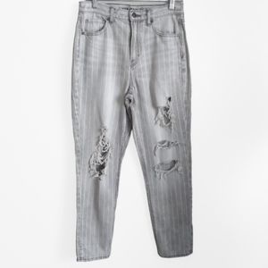 American Eagle Gray Stripe Mom Jeans